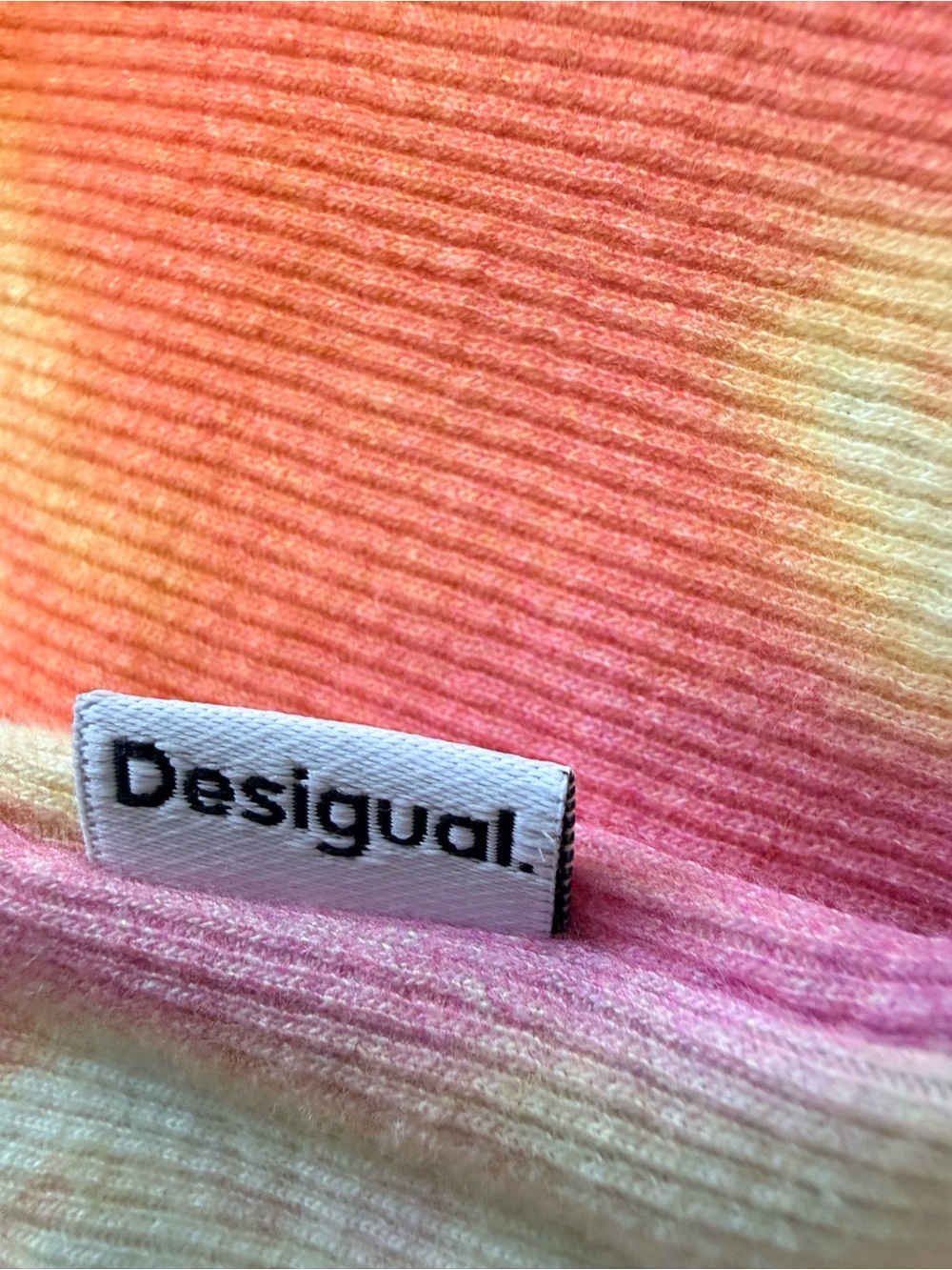 Desigual Ribbed Tie-Dye Fitted Tee | Size L | Purple Orange Pink | Portugal Made - Picture 3 of 8